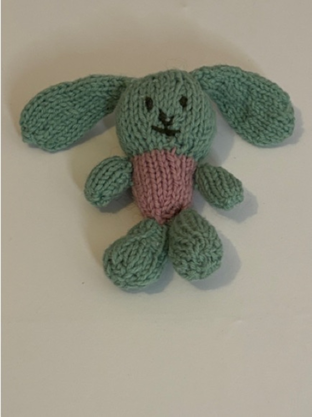 Handmade Mint Green and Pink Knit Bunny Stuffed Toy